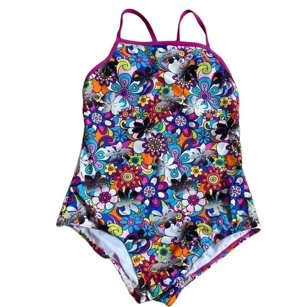 Speedo girls, thin strap, one piece, pop, art floral swimsuit, size 12